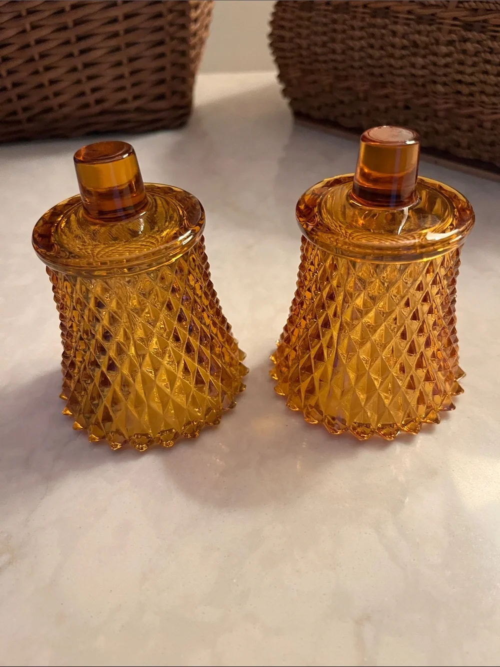 VTG peg votive cups Home Interiors Gold Amber diamond pattern Glass